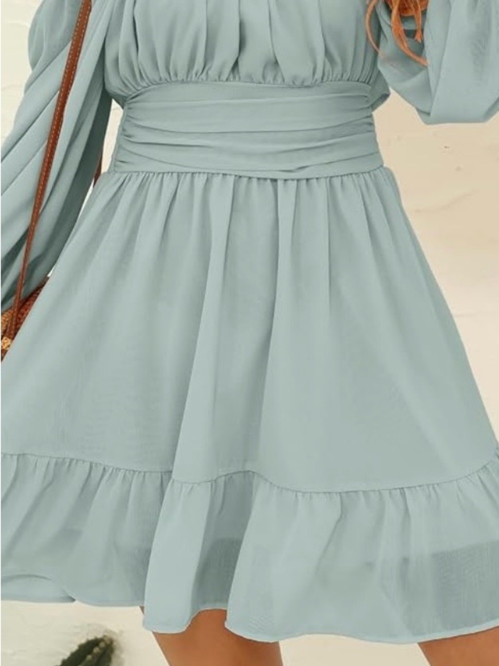 Light Sage Green Ruffled Waist Dress - Women's Summer Dress